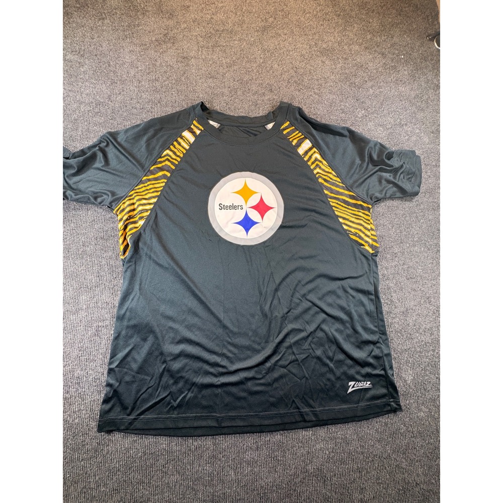 Zubaz Pittsburgh Steelers NFL T-Shirt Black Gold Zebra Print Raglan Mens XL